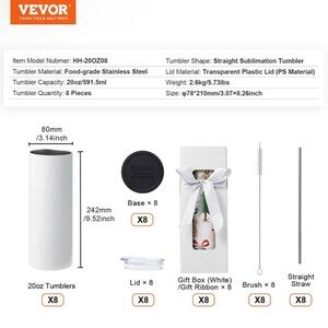 VEVOR 20oz Stainless Steel Tumblers Sets 8 ct Bulk